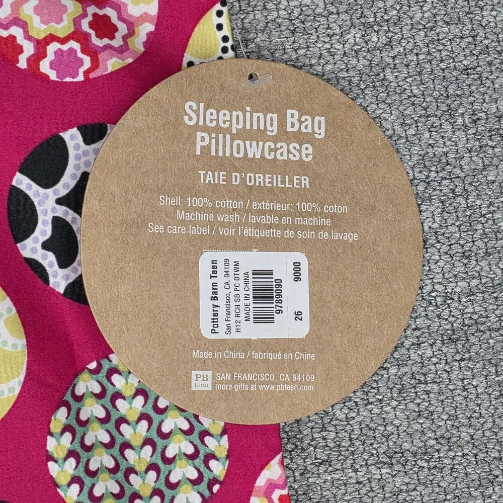 POTTERY BARN TEEN – 100% COTTON SLEEPING BAG PILLOWCASE – MULTICOLOR PRINT – NWT